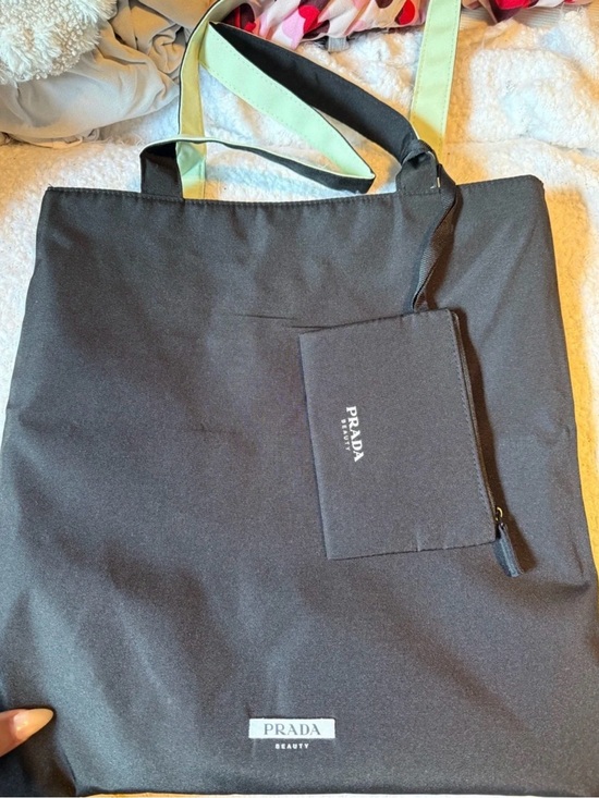Prada beauty Handbags - Prada Beauty Black Tote with Pale Green Shoulder Straps and Detachable Pouch